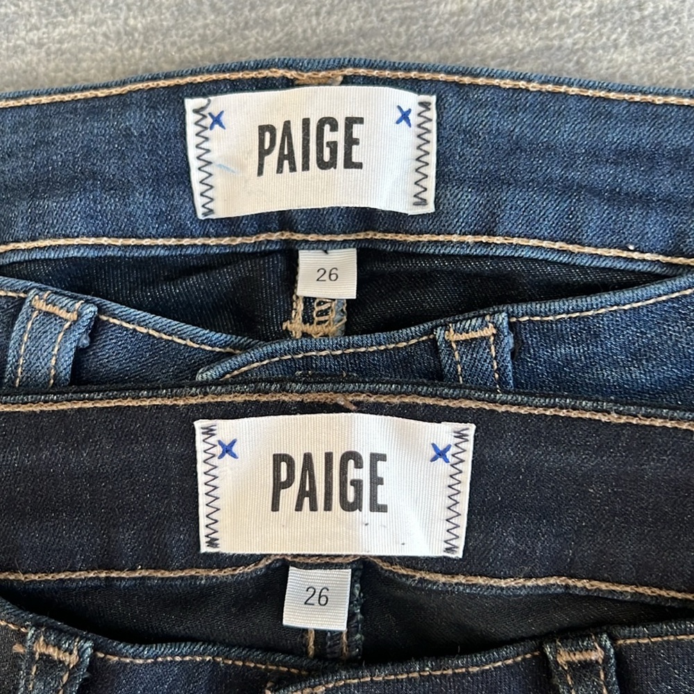 PAIGE Women 26 Denim Blue Set of 2 Jeans Contrast Stitch Hoxton Ankle and Skinny - Picture 8 of 10